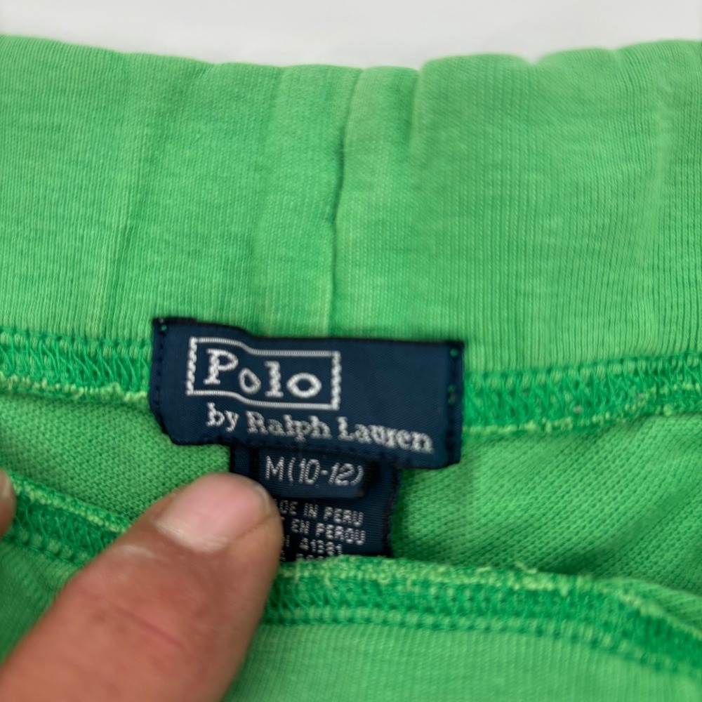 Vintage Polo Ralph Lauren Shorts Kids M 10-12 Green Blue Crest Pony Mesh Pique - Picture 2 of 7